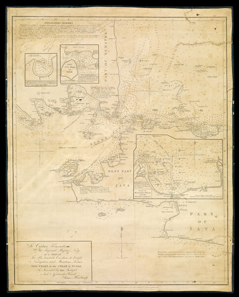 To Captain Krusenstern, of the Imperial Russian Navy, as a tribute for his laudable exertions to benefit navigation and maritime science, this chart of the Strait of Sunda is inscribed by ... James Horsburgh.