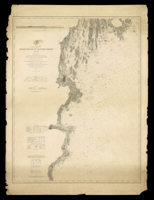 Coast Chart No. 7 Seguin Island to Kennebunkport Maine From a Trigonometrical Survey under the direction of A. D. Bache and B. Peirce superintendents of the Survey of the Coast of the United States Triangualtion by C. O. Boutelle Capt. T. S. Cram U.S.A. Assistants A. D. Bache and Lieut. A. W. Evans U.S.A. Assistants Topography by A. W. Longfellow I. Hull Adams Assistants W. S. Gilbert and C. T. Iardella Sub-Assistants U.S.C.S. Hydrography by the Parties under the Command of Lieuts. Comdg. M. Woodhull S. D. Trenchard W. G. Temple A. Murray and J. Wilkinson U.S.N. Assts. C. A. Schott E. H. Gierdes Assts. E. Cordell and A. Strausz Acting Assts. and Lieut. Comdr. T. S. Phelps and Actg. Master R. Platt U.S.N. Assts.