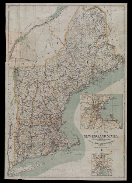 Map of the the New England States, showing state, county & town boundaries, post offices, railroad stations, &c.