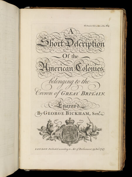 A Short Description of the American Colonies; belonging to the Crown of Great Britain.