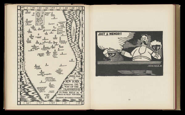 A Swell Map of New York Shewing the Ways of the Transgressor with Helpful Hints for the Man about Town by John Held Jr. Who is no mean Map Maker. Locations are Slightly Cockeyed
