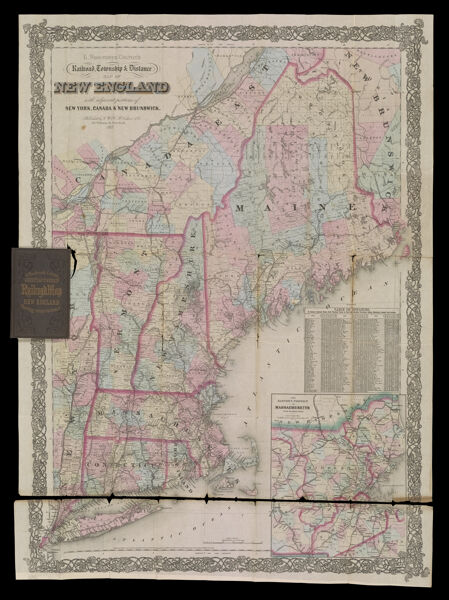 G. Woolworth Colton's Railroad, Township and Distance Map of New England with adjacent portions of New York, Canada, and New Brunswick
