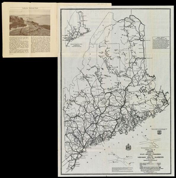 Official Map of Maine prepared by State Highway Commission showing highway route numbers March 24, 1927