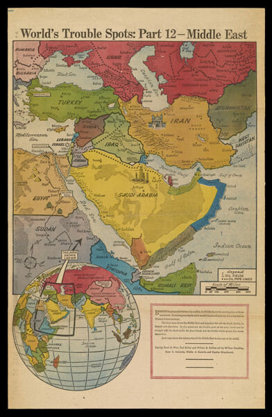 World's Trouble Spots. Part 12, Middle East / text by Frank H. Weir, Saul Kohler and William B. Collins, art by William Streckfuss, Peter T. Falchetta, Walter J. Costello and Stephan Wasylkowski