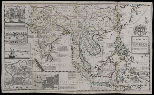A map of the East-Indies and the adjacent countries; with the settlements, factories and territories, explaining what belongs to England, Spain, France, Holland, Denmark, Portugal & c. with many remarks not extant in any other Map by H. Moll Geog. To ye Directors of ye Honble. United East-India Company This map is most humbly dedicated by your most obedient servant Herman Moll geographer.