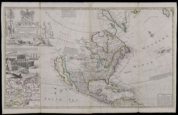 To the Right Honourable John Lord Sommers Baron of Evesham in ye county of Worcester president of Her Majesty's most honourable Privy Council &c. This map of North America According to ye Newest and most exact observations is most humbly dedicated by your Lordship's most humble servant Herman Moll geographer.