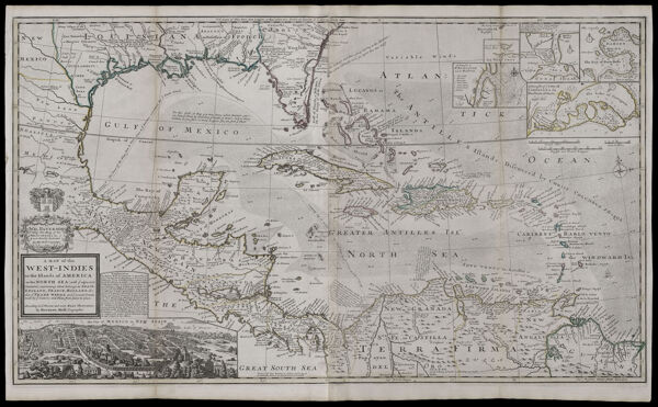 A map of the West-Indies or the Islands of America in the North Sea; with ye adjacent Countries; explaning what belongs to Spain, England, France, Holland &c. also ye Trade Winds, and ye several Tracts made by ye Galeons and Flota from place to place. According to ye Newest and most Exact Observations By Herman Moll Geographer.