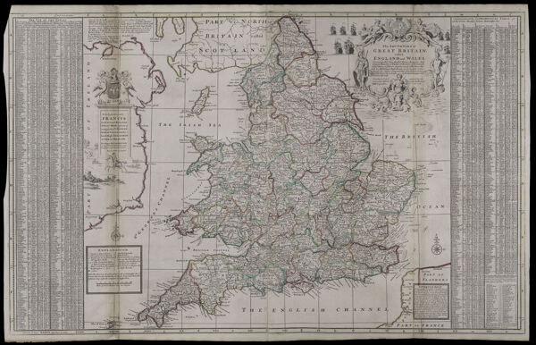 The South part of Great Britain, called England and Wales. Containing all ye cities, market towns, boroughs: and whatever places have ye election of Members of Parliament. With ye names of ye rivers, seaports, sands, hills, moors, forests &c. All ye great or post roads, and principal cross-roads & c. With ye computed miles from town to town. and all ye post towns, as they are at present regulated by the Postmasters Genl. of the Gereral Post House. According to ye most approved surveys, and accurate observations by Herman Moll geographer. A. D. 1710.
