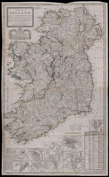 A new map of Ireland divided into its provinces, counties and baronies, wherin are distinguished the bishopricks, borroughs, barracks, bogs, passes, bridges &c. with the principal roads, and the common reputed miles. According to the newest and most exact observations by Herman Moll geographer.