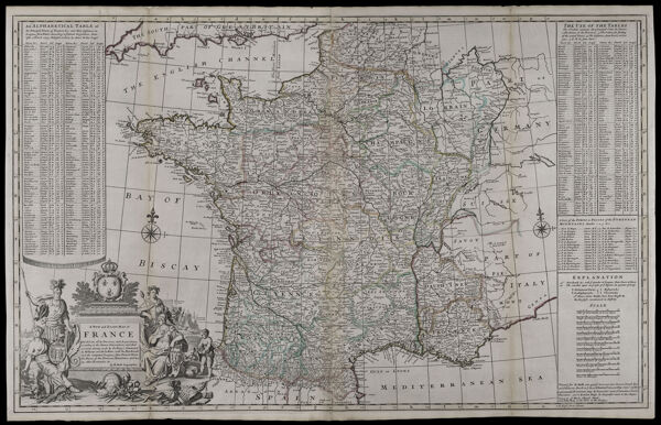 A new and exact map of France dividid into all its provinces and acquisitions, according to the newest observations, and that accurate survey made by the King's Command by Mr. Picar and de la Hire, with the post roads and the computed leagues from town to town the passes of the Pirenean mountains, and many other remarks &c. By H. Moll geographer.