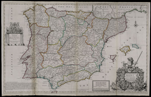A new and exact map of Spain & Portugal divided into its kingdoms and principalities &c with ye principal roads and considerable improvements, the whole rectifyd according to ye newest observations, by H. Moll geographer. 1711.
