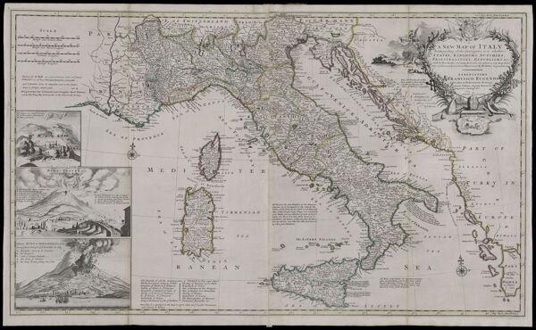 A new map of Italy distinguishing all the sovreignties in it, whether states, kingdoms, dutchies, principalities, republics &c. with the post roads, and many remarks not extant in an y map according to ye newest and most exact observations by H. Moll geographer 1714.
