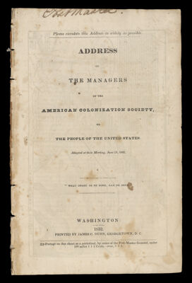 Address of the Managers of the American Colonization Society to the People of the United States.
