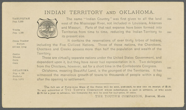 Oklahoma - Indian Territory [verso]