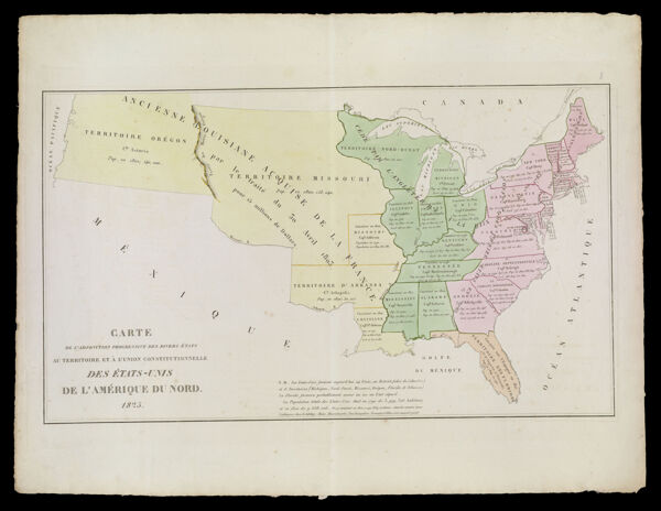 Carte de l'Adjonction Progressive des Divers Etats au territoire et a l'union constitutionelle des Etats-Unis de l'Amerique du Nord. 1825.