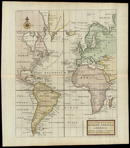 A General Chart of the Sea Coast of Europe, Africa and America. According to E. Wrights or Mercator's Projection By H. Moll, Geographer.