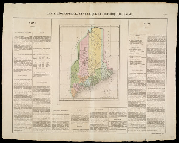Carte Geographique, Statistique et Historique du Maine.