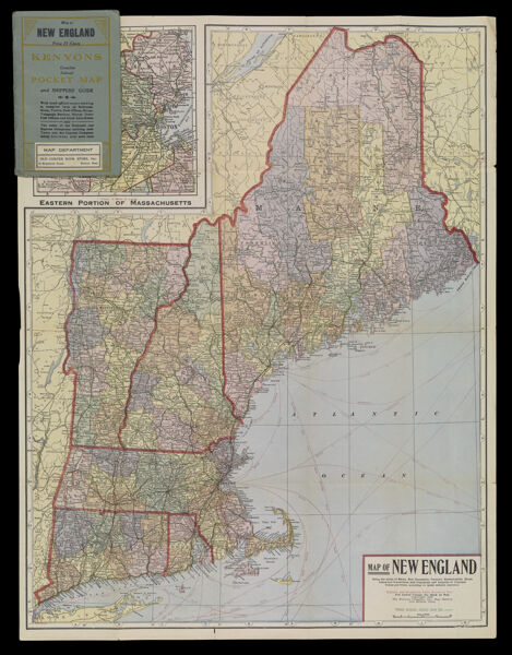 Map of New England Being the states of Maine, New Hampshire, Vermont, Massachusetts, Rhode Island and Connecticut with Population and Location of Principal Towns and Cities, according to the latest reliable statistics