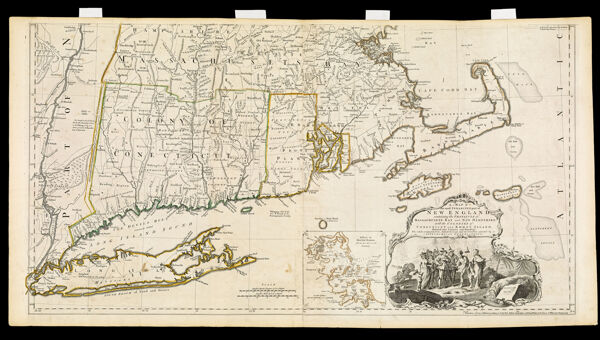 A Map of the most Inhabited part of New England, containing the Provinces of Massachusetts Bay and New Hampshire. with the Colonies of Conecticut and Rhode Island, Divided into Counties Townships: the whole composed from Actual Surveys and its Situation adjusted by Astronomical Observations.