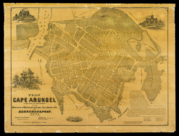 Plan of Cape Arundel. A Section of the Lands of The Boston & Kennebunkport Sea Shore Co. at Kennebunkport Maine, February 15, 1873. James Cruickshanks, Landscape Gardener. E. Cousens, W.S. Dennett: C. Eng & Surs.