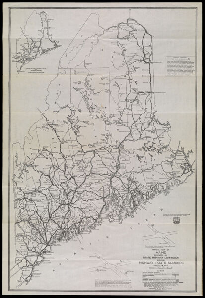Official map of Maine prepared by State Highway Commission showing highway route numbers. March 24, 1927.