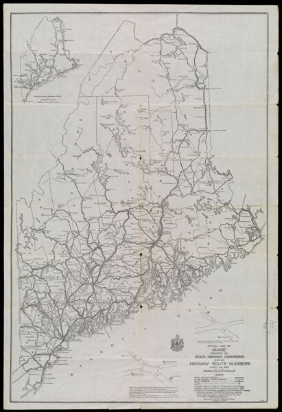 Official Map of Maine prepared by State Highway Commission showing highway route numbers. March 24, 1925