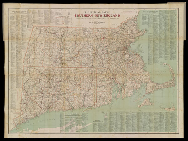 The Official Map of Southern New England comprising Massachusetts Connecticut and Rhode Island Published by the National Survey Co. Chester, VT. L.V. Crocker, Topographer