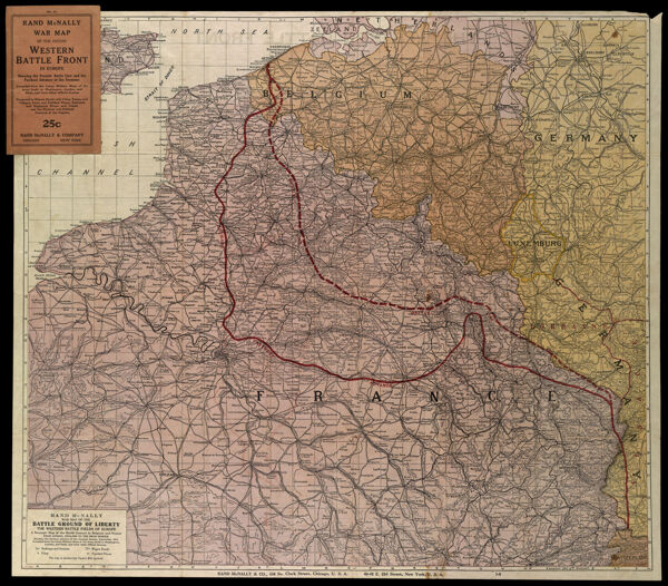 Rand McNally War Map of the Battle Ground of Liberty The Western Battlefields of Europe, a Strategic Map of the Battle Ground in Belgium and France from London, England to the Swiss border