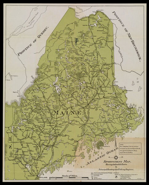 Sportsmens Map. Showing Automobile Routes to Principal Hunting and Fishing Regions.
