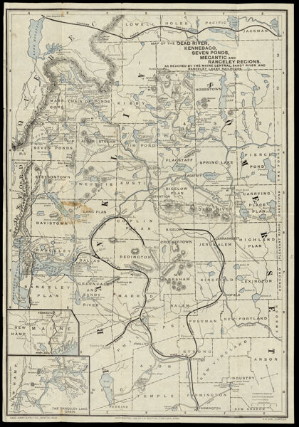 Map of the Dead River, Kennebago, Seven Ponds, Megantic and Rangeley Regions. As reached by the Maine Central, Sandy River and Rangeley Lakes Railroads.