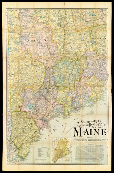 Scarborough's Complete Road Map of Southwest Maine showing Railroads, Electric Railways, Steamboat Lines, Highways, Post Offices, Villages, etc. with Complete Index.