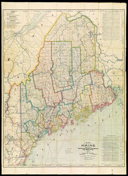 Map of the State of Maine Showing Railroads, Towns, Plantations and Wild Lands. 1900.