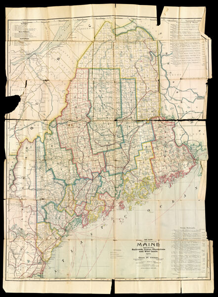 Map of the State of Maine Showing Railroads, Towns, Plantations and Wild Lands. 1900.
