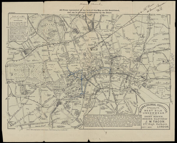 Map of London, and Places of Interest, Presented by Mr. Burr's, 10, 11, 12 Queen Square, W.C., Near the British Museum, London.