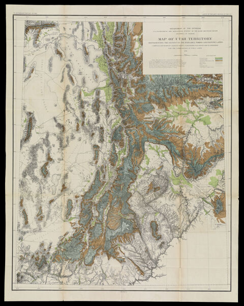 Map of Utah territory representing the extent of the irrigable, timber and pasture lands compiled and drawn by Charles Mahon, J.H. Renshawe, W.H. Graves and H. Lindenkohl for the Commissioner of Public Lands
