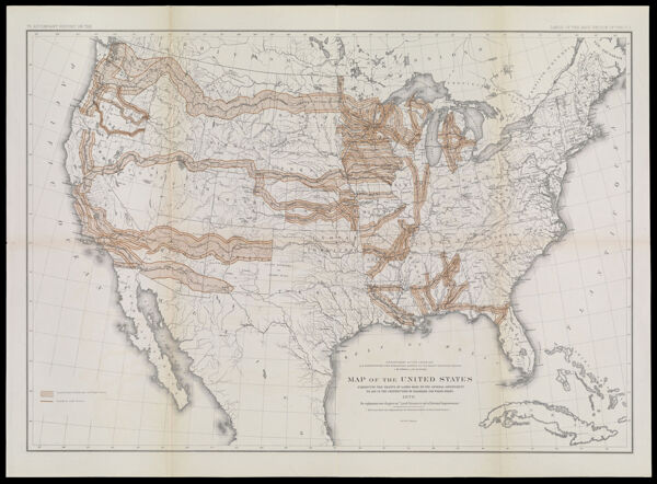 Department of the Interior U.S. Geographical and Geological Survey of the Rocky Mountain Region. J.W. Powell, in charge. Map of the United States exhibiting the land grants made by the General Government to aid in the construction of railroad and wagon roads 1878. For explanations see chapter on 'Land Grants in aid of Internal Improvements.' The base chart was engraved for the Statistical Atlas of the United States. Julius Bien, Lithographer.