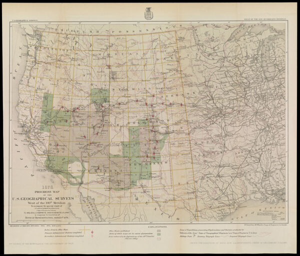 1878 Progress map of the U.S. Geographical Surveys West of the 100th Meridian to accompany the special report of 1st Lieut, George M. Wheeler, Corps of Engineers, U.S. Army, to Brig. Gen. A.A. Humphreys, Chief of Engineers, U.S. Army, in response to resolution of House of Representatives, March 8th, 1878.