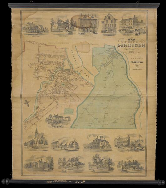 Map of the City of Gardiner Kennebec Co. Maine From actual Survey by D.S. Osborn Published by E.M. Woodford 80 Walnut St. Phil. 1856
