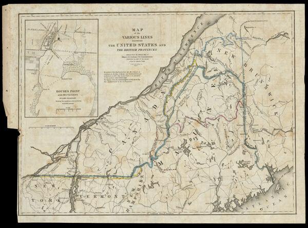 Map of the Various Lines between the United States and the British Provinces Reduced from the Official Map of Major J.D. Graham U.S. Commissioner Published by Order of the Senate of the U.S. March 3d. 1843.
