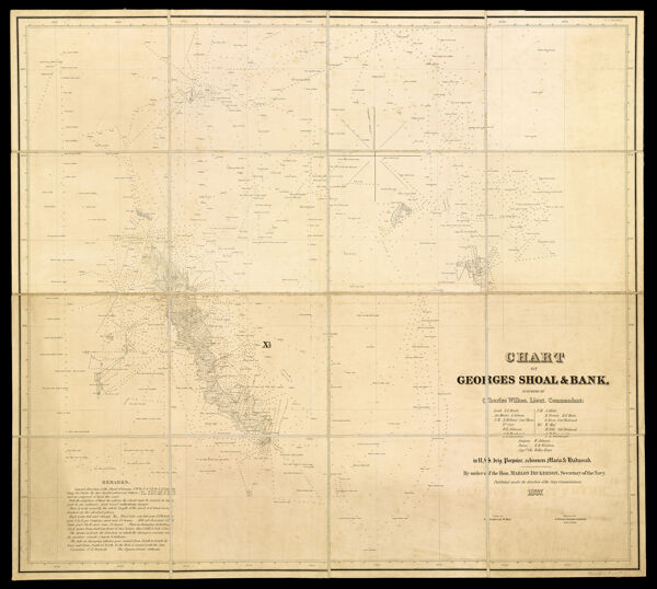 Chart of Georges Shoal & Bank, Surveyed by Charles Wilkes, Lieut. Commandant...Lieut. J.J. Boylein US. Brig Porpoise, Schooners Maria & Hadassah. By order of the Hon. Mahlon Dickerson, Secretary of the Navy. Published under the direction of the Navy Commissioners. 1837.