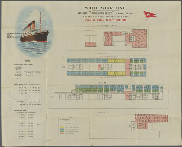 White Star Line Canadian Service S.S. Doric…Plan of Cabin Accommodation