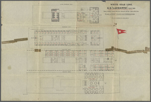 White Star Line, S.S. Laurentic…Plan of First Class Accommodation