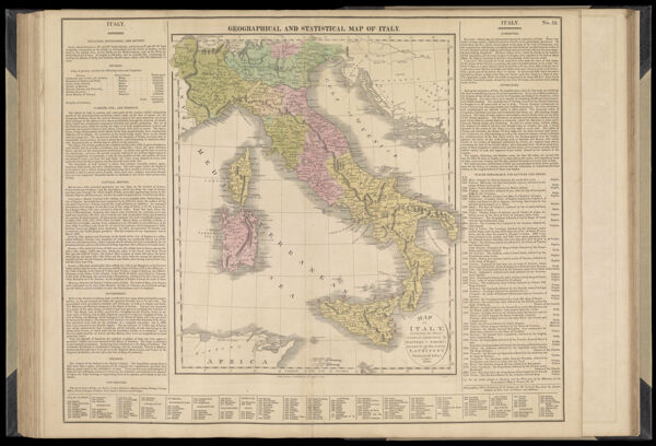 Geographical and statistical map of Italy.
