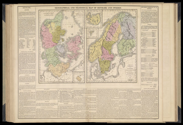 Geographical and statistical map of Denmark and Sweden.
