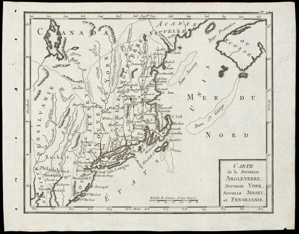 Carte de la Nouvelle Angleterre, Nouvelle York, Nouvelle Jersey, et Pensilvanie.