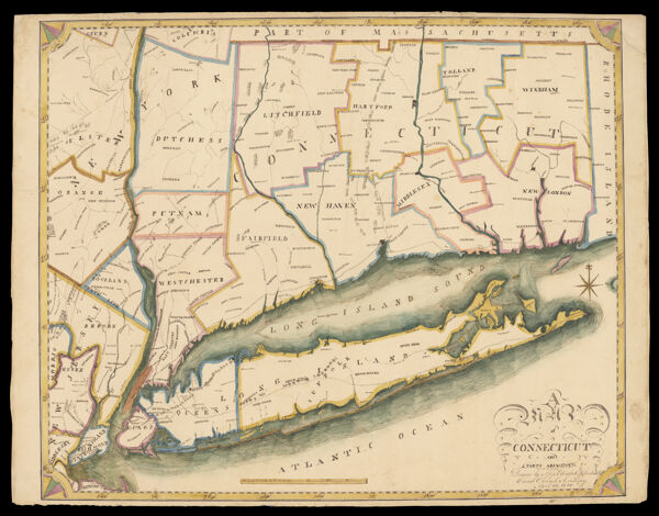 A Map of Connecticut and parts adjacent drawn by Elizabeth Tredwell, Christ Church Academy, April 12, 1820.