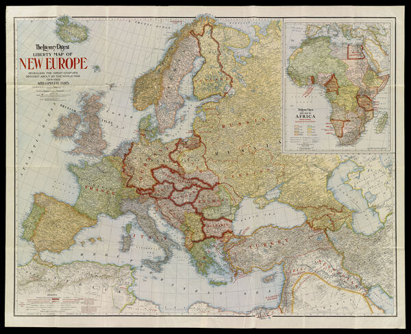 The Literary Digest Liberty Map of New Europe revealing the great changes brought about by the World War, 1914-1919, with complete index