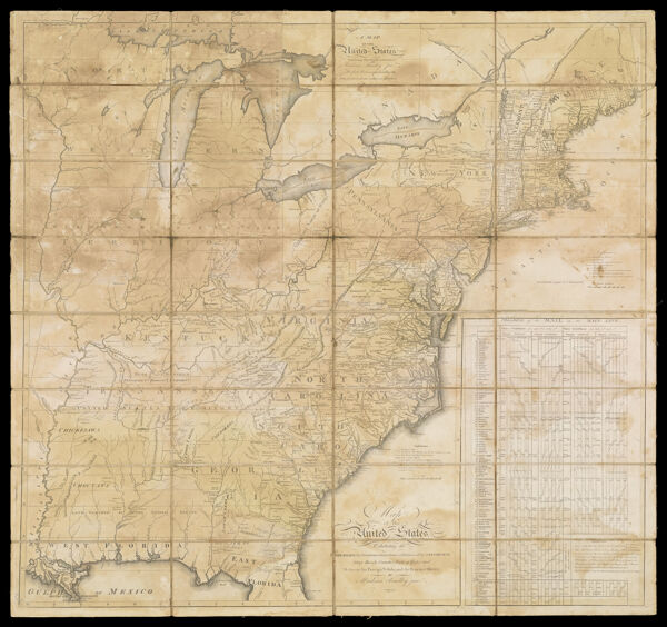 Map of the United States, Exhibiting the Post-Roads, the situations, connections & distances of the Post-Offices Stage Roads, Counties, Ports of Entry and Delivery for Foreign Vessels, and the Principal Rivers. By Abraham Bradley jun.