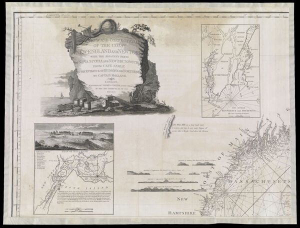 A New and Correct Chart of the Coast of New England and New York with the adjacent parts of Nova Scotia and New Brunswick, from Cape Sable to the entrance of Hudsons or Northriver by Captain Holland. London. Published by Laurie & Whittle, Fleet Street, as the Act directs, XXI. of May MDCCXCIV.