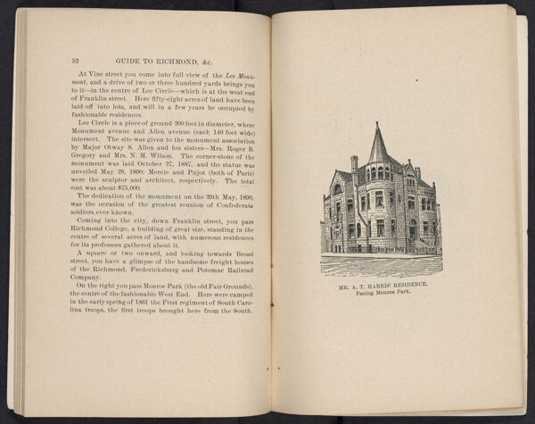 Guide to Richmond, &c. / Mr. A.T. Harris' Residence, facing Monroe Park.